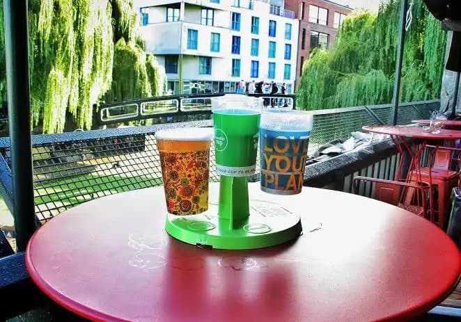 Festival goers with eco cups