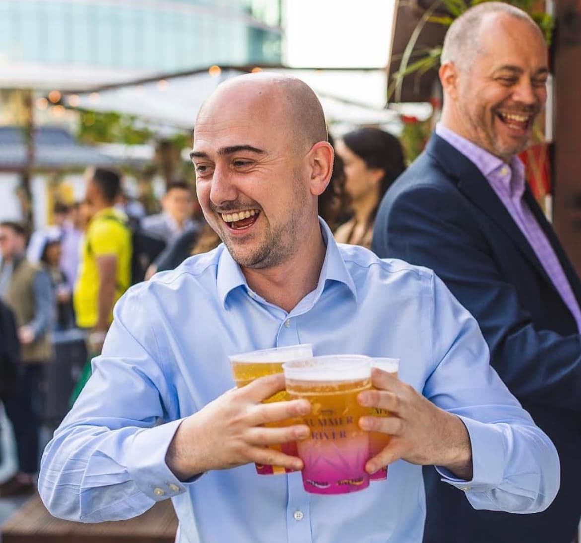 Personalised wedding cups arranged for guest tables and reception bars